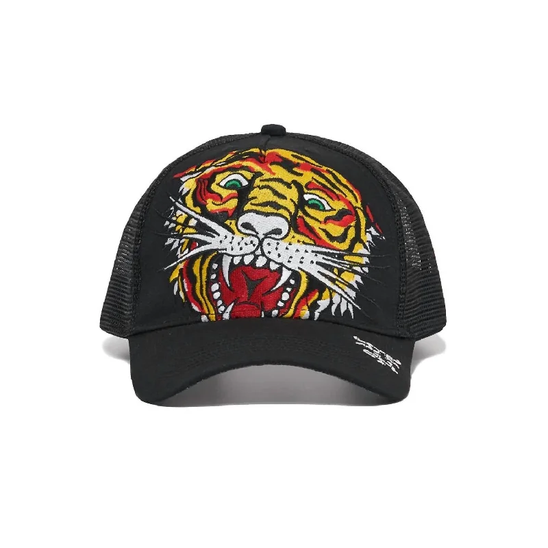 Men's Embroidered Tiger Head Hat In Black