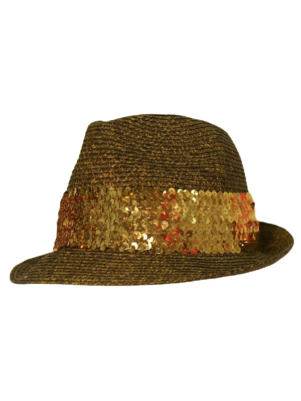 Straw Fedora Hat With Sequin Hat Band