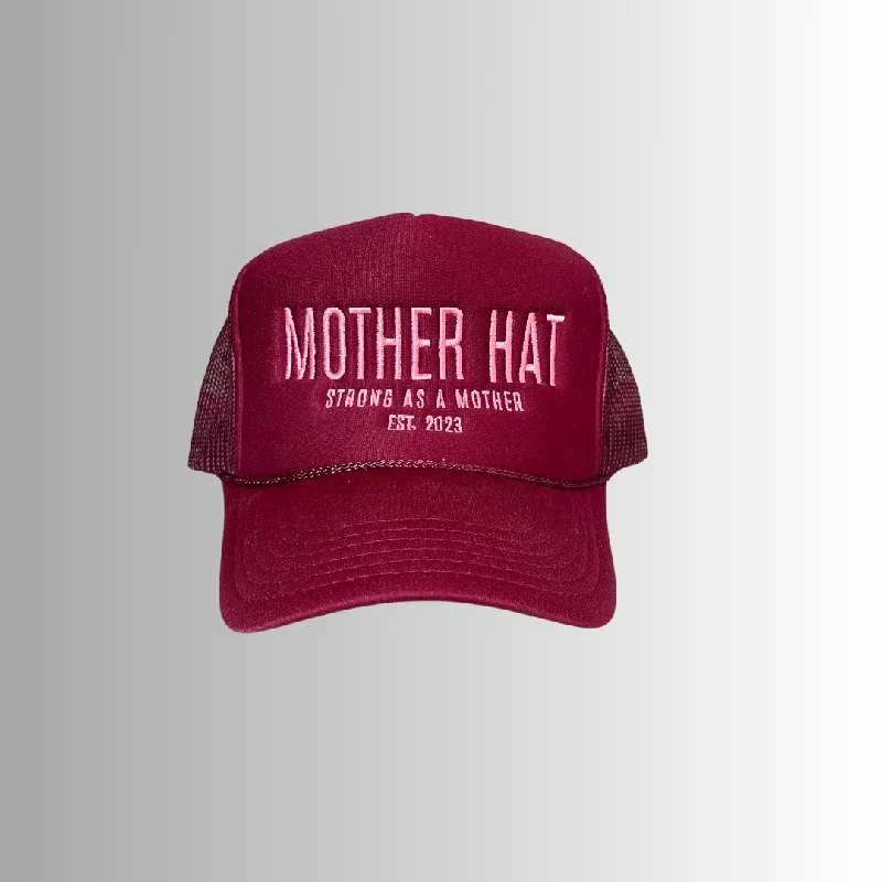 Mother Hat - Embroidered Trucker Hat - Maroon