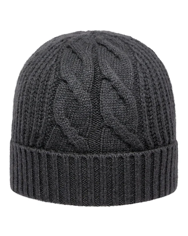 Women's Cable Rib Cashmere Hat Anthracite Grey