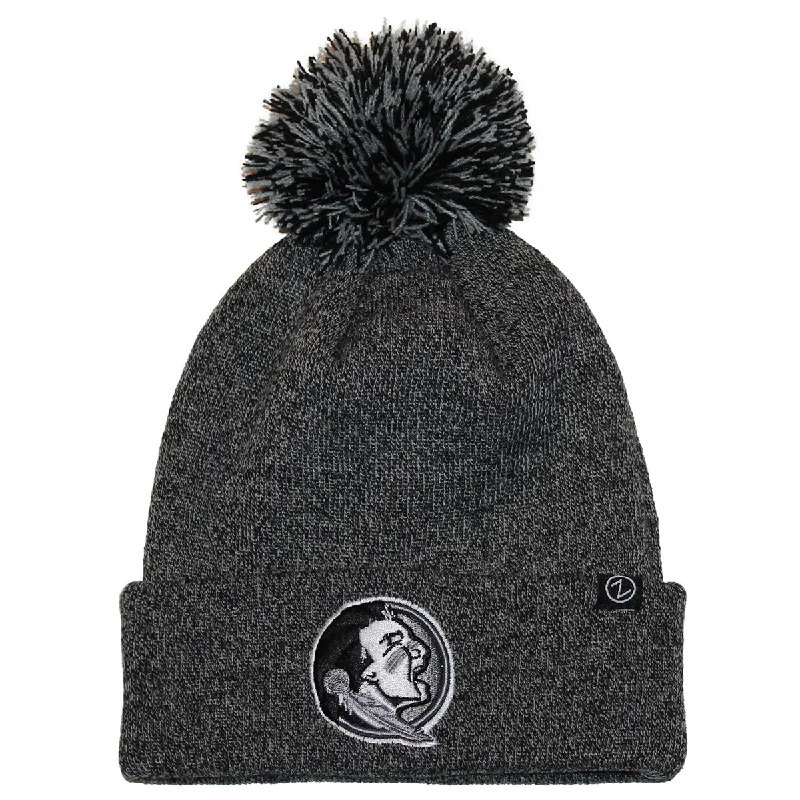 Zephyr Seminole Logo Cuff Knit Pom Beanie - Black/Grey