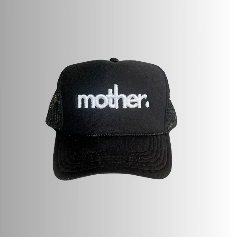 "mother." Embroidered Trucker Hat - Black