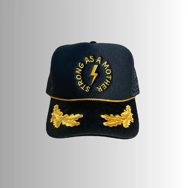 Strong as a mother™ Embroidered Captain Hat - Black and Gold