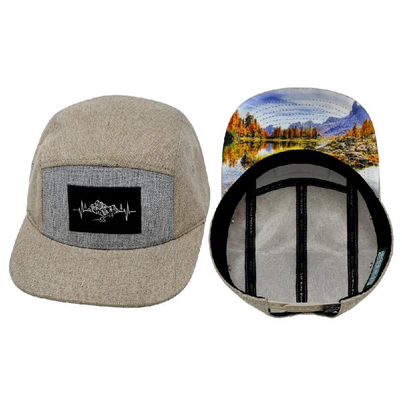 Mountains Hat | 5 Panel | Cream Hemp - Gray Hemp