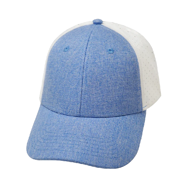 Blank - 6 Panel  - Shallow Fit - Pony Tail - Light Blue / White (Unisex)