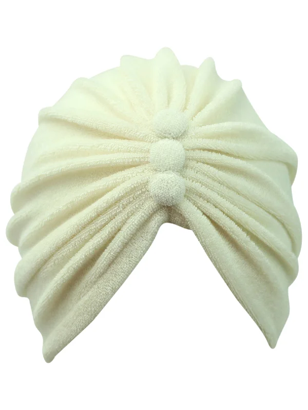 Terry Cloth Turban Head Wrap With Button Detail