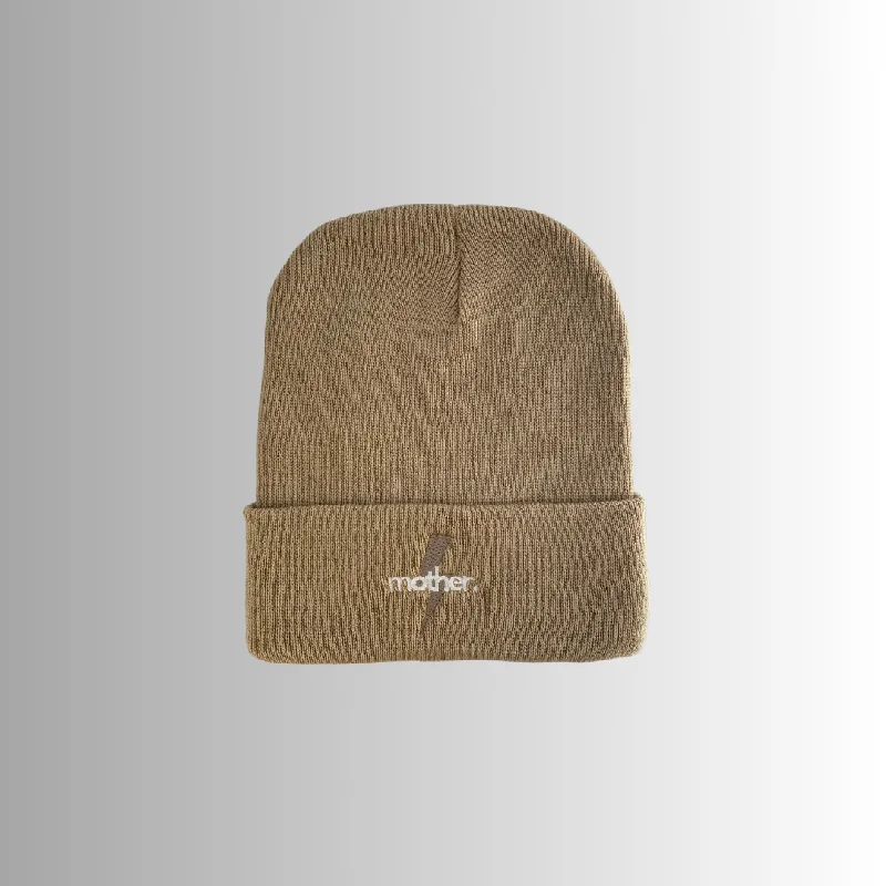 "Mother Strong" Embroidered Beanie - Camel