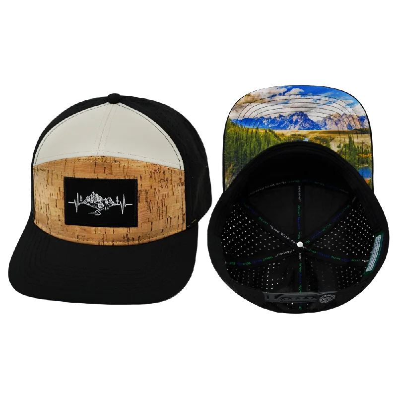 Mountains Hat | Flat Bill | Cork - Black - Cream