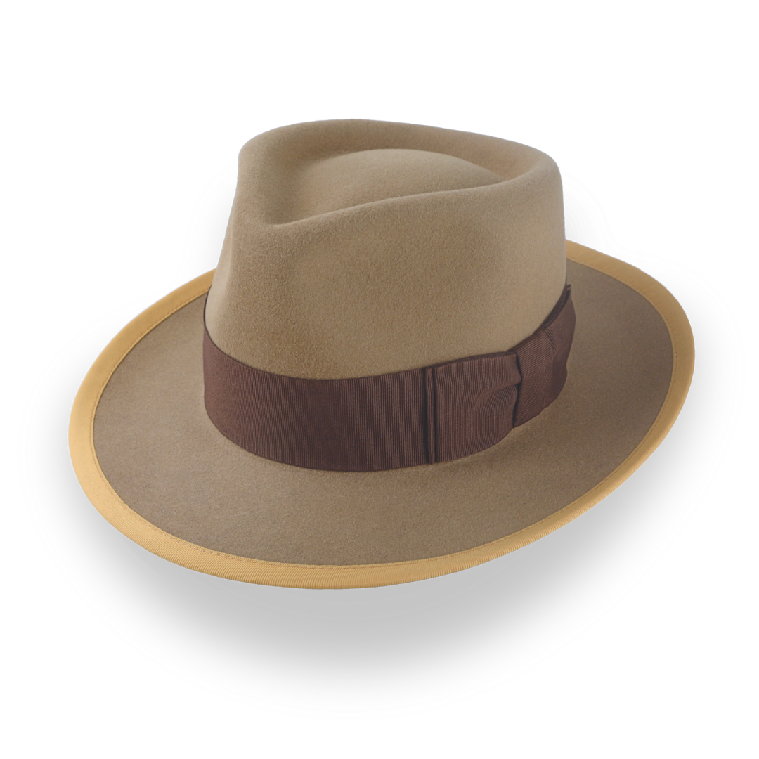 Light Camel Teardrop Mens Fedora with Double-Bow Hatband | The Stentor