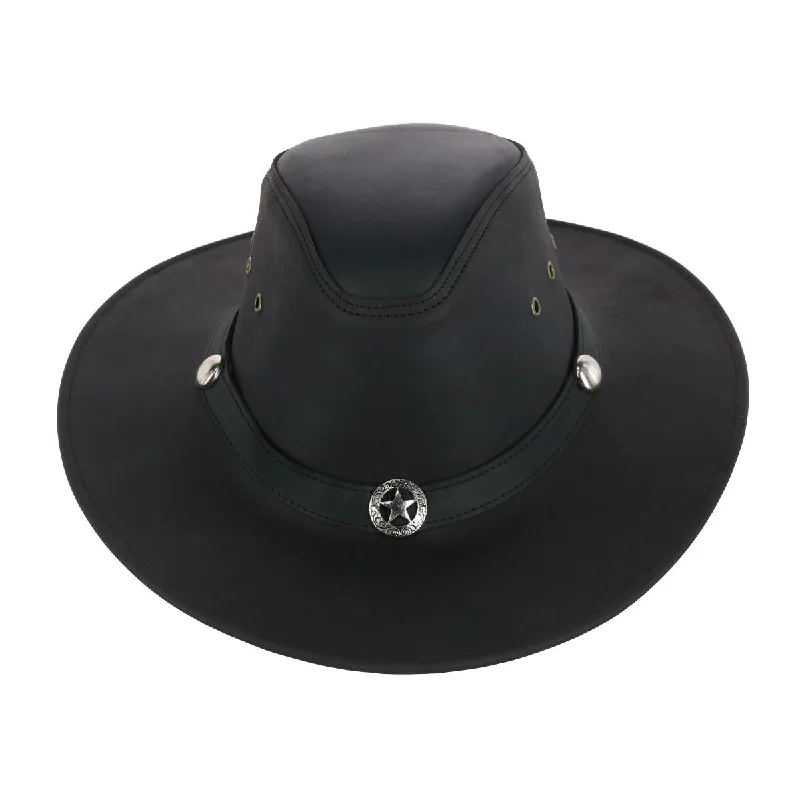 Men's Leather Western Hat with Star Concho Hatband