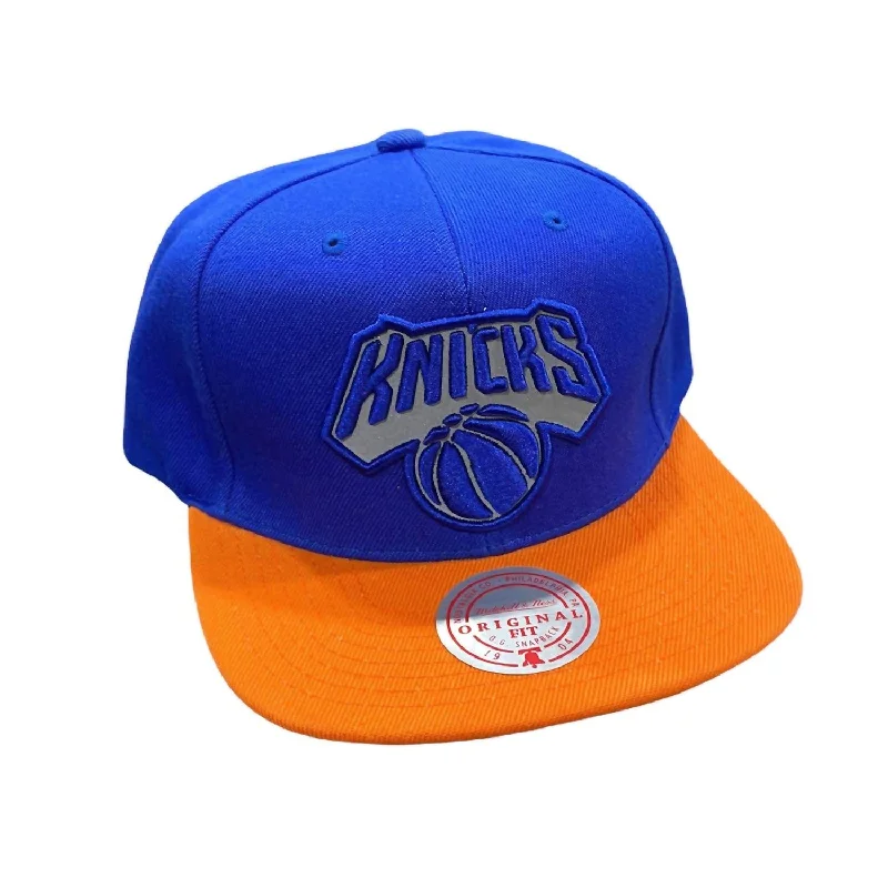 Men's Nba New York Knicks Team Reflective Snapback Hat In Royal/orange