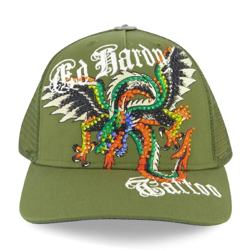 Men's Rhinestone Dragon Wings Hat In Olive