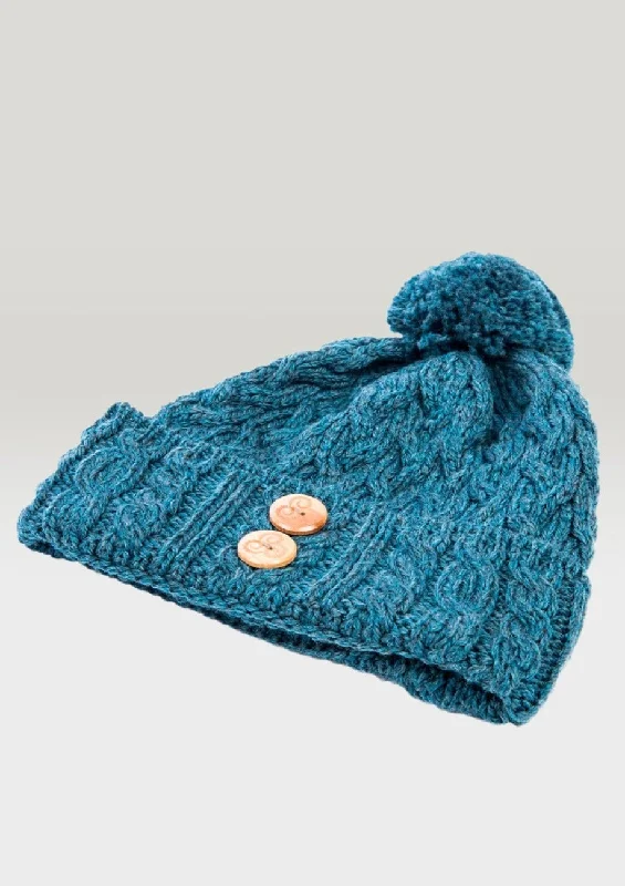 Aran Supersoft Merino Button Hat | Irish Sea