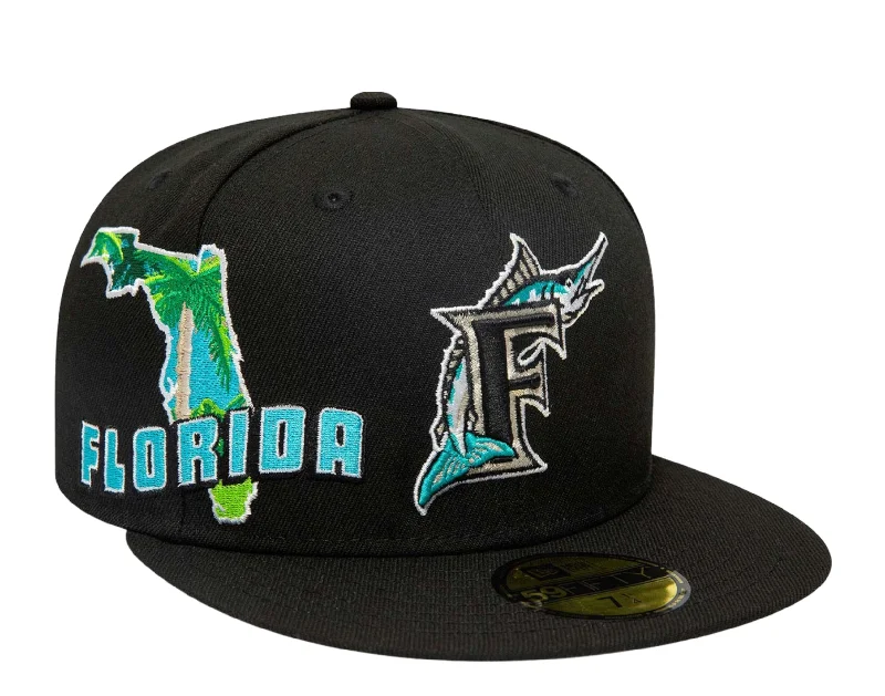 New Era Florida Marlins Stateview 59FIFTY Fitted Cap 60296533 - Black/Grey UV