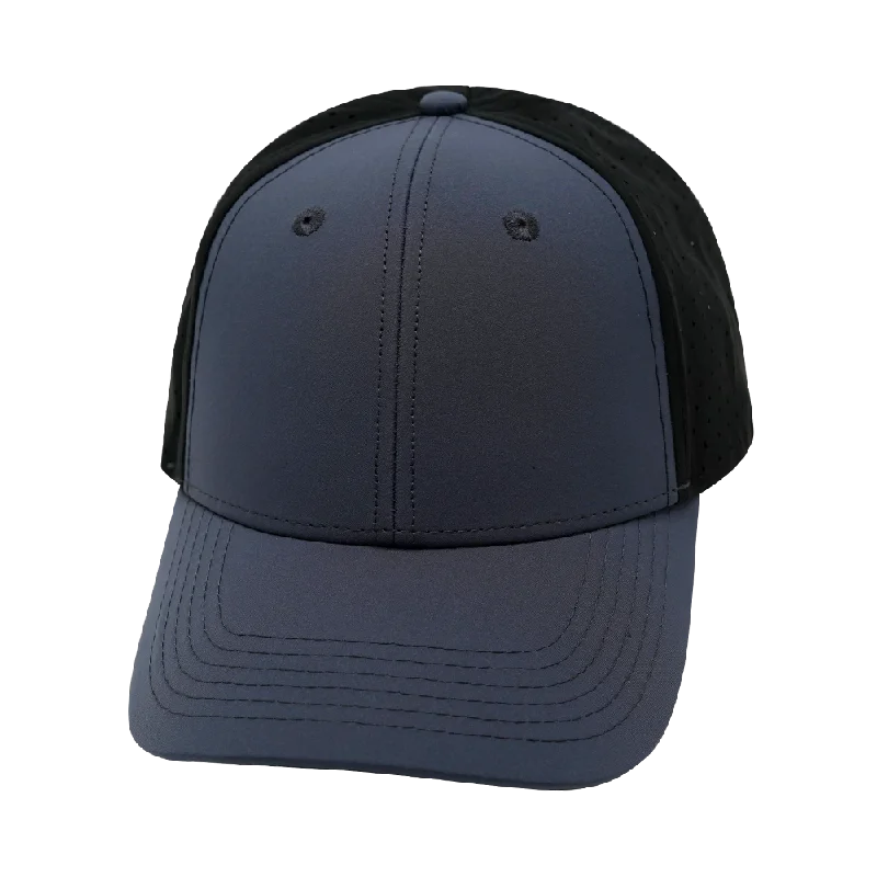 Blank - 6 Panel - Shallow Fit - Pony Tail - Charcoal / Black (Unisex)