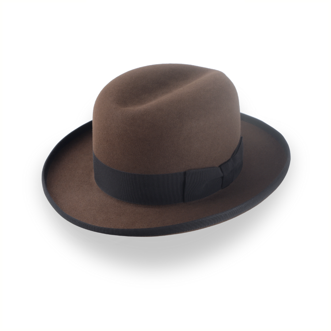 Elegant Brown Beaver Fur Felt Homburg Hat for Men | The Signature