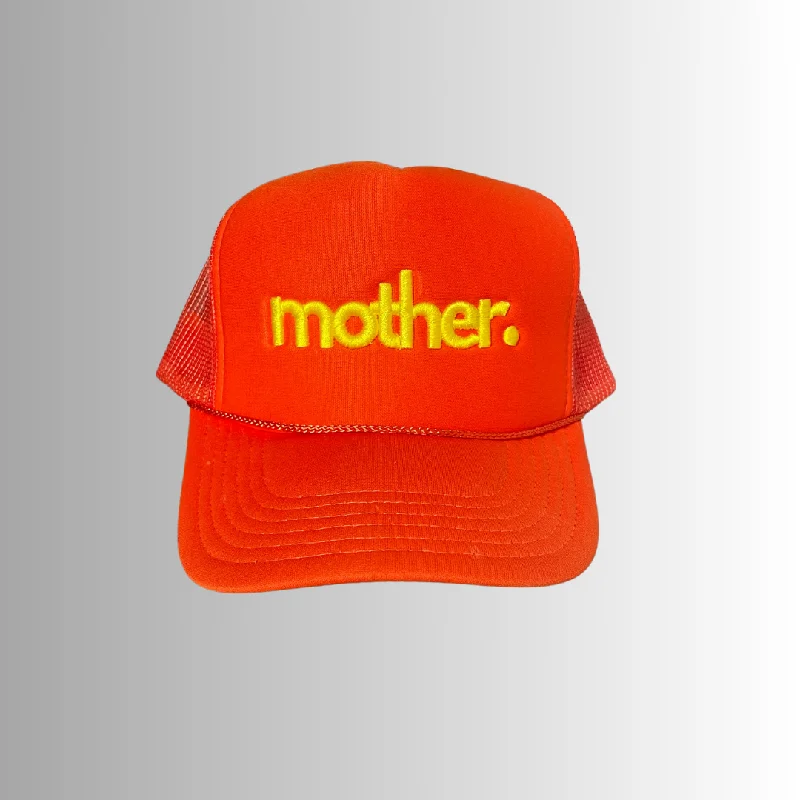 Mother Embroidered Trucker Hat -  Orange