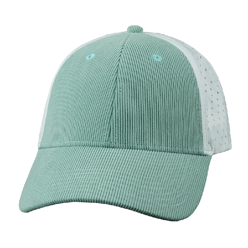 Blank - 6 Panel - Shallow Fit - Pony Tail - Corduroy - Mint / White (Unisex)