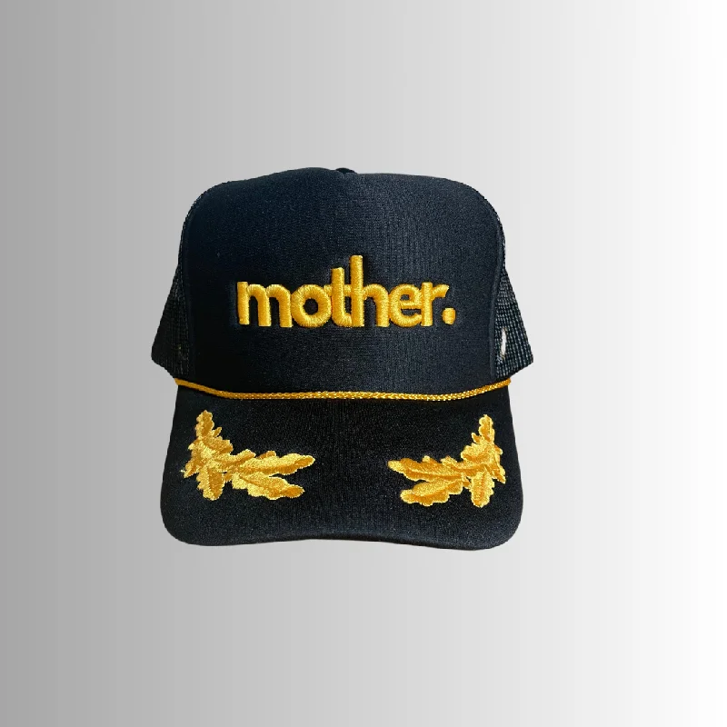 Mother Embroidered Captain Hat - Black and Gold