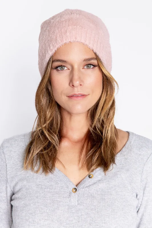 Feather Knit Beanie in Pink Clay