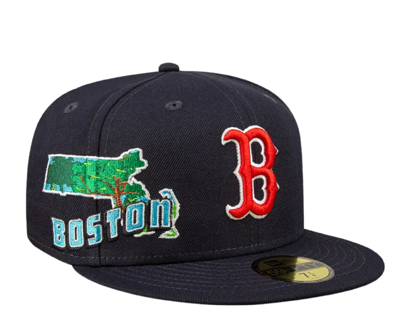 New Era Boston Red Sox Stateview 59FIFTY Fitted Cap 60296529 - Navy/Grey UV