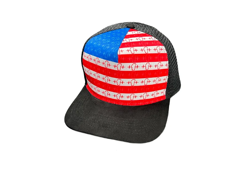 Tahoe Hat | Trucker Hat | Suede - Black - American Flag