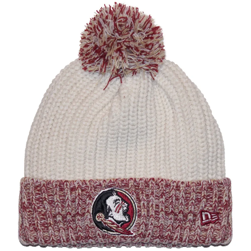 New Era Women's Seminole Logo Knit Pom Cuffed Sherpa Lined Beanie - Ivory/Garnet