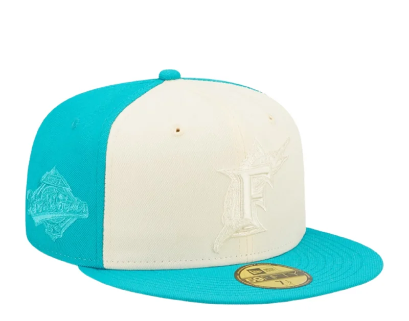 New Era 59Fifty MLB Florida Marlins Tonal 2-Tone Teal/Cream Fitted 60243587