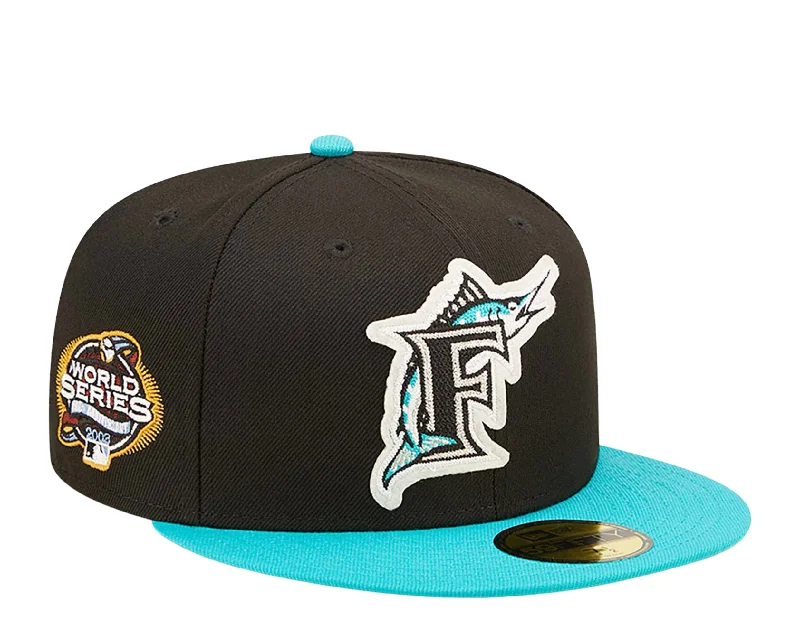 New Era Florida Marlins Letterman 59FIFTY Fitted Cap 60296437 - Black/Teal