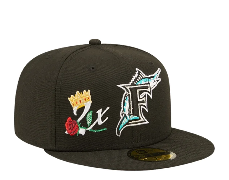 New Era 59Fifty MLB Florida Marlins 2X Champs Black Fitted Hat 60243486