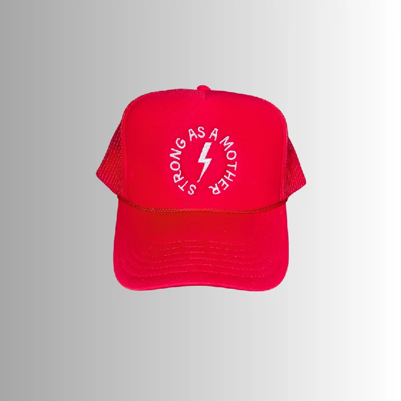 Strong as a mother™ Embroidered Trucker Hat - Red