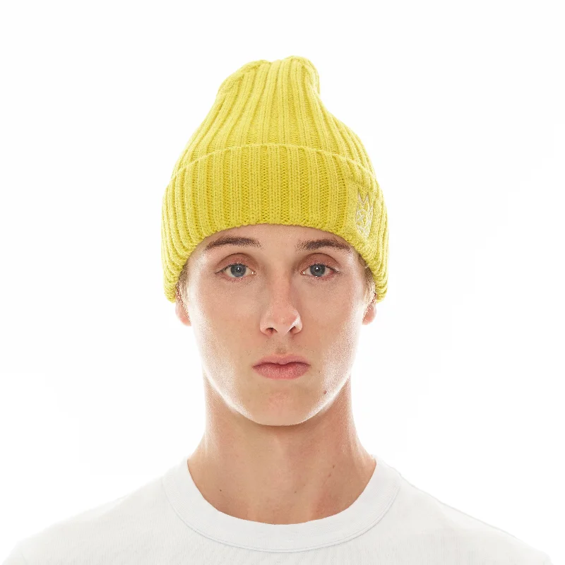 Knit Hat With Clean 2 Tone Shimuchan Logo In Canary