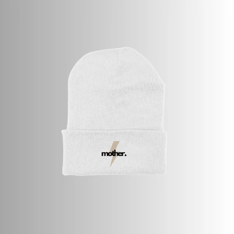 "Mother Strong" Embroidered Beanie - White