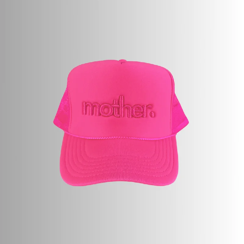 Mother Embroidered Trucker Hat -  Neon Pink