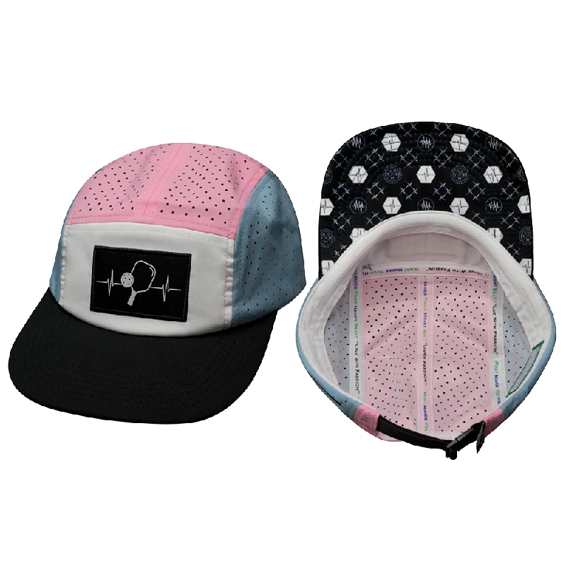 Pickleball Hat | 5 Panel | Black - White - Light Blue - Pink