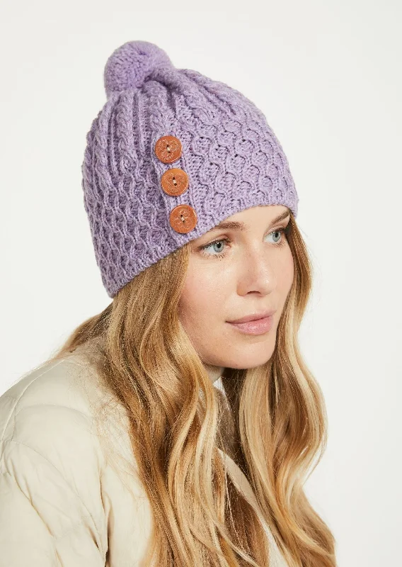 Aran Button Hat | Lavender