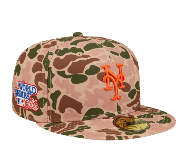 New Era New York Mets Duck Camo 59FIFTY Cap 1986 WS Orange Bottom 60237949