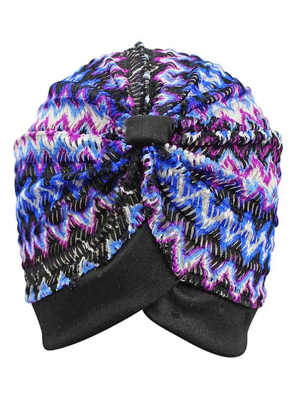 Blue Purple & Black Multicolor Chevron Print Turban Head Wrap