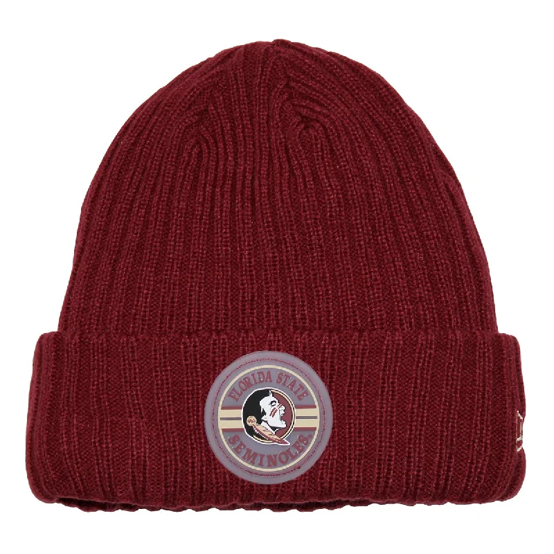 New Era Florida State Seminoles/Seminole Logo Silicone Patch Fleece Lined Cuff Knit Cap - Garnet