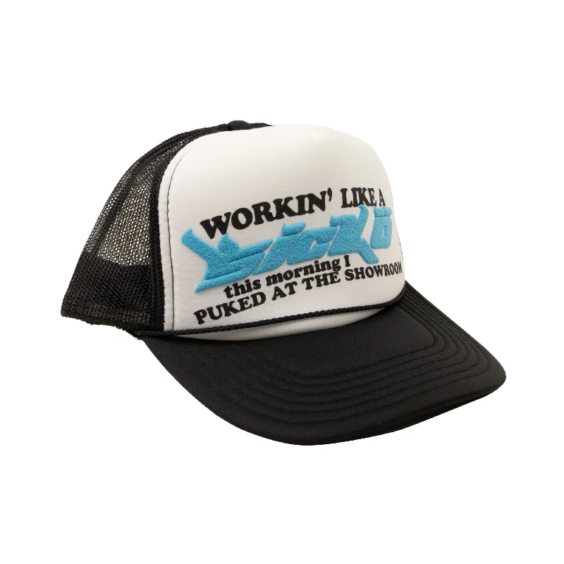 X 375 Black And Light Blue Logo Trucker Cap