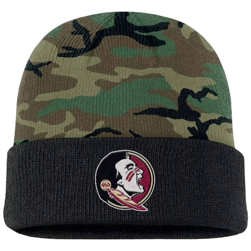 Nike Men's Seminole Logo Cuff Knit Military Beanie - Camo/Black