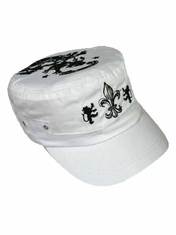 White Heraldic Lion Crest Cadet Cap Hat