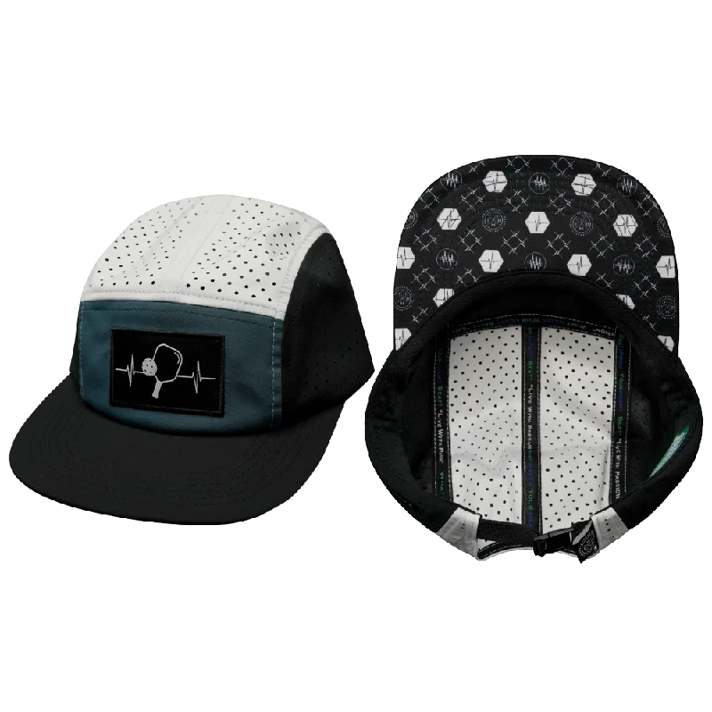 Pickleball Hat | 5 Panel | Black - Slate Green - White