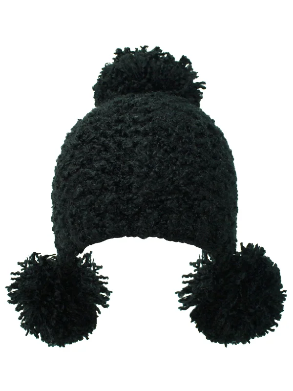 Plush Knit Triple Pom Pom Beanie Cap