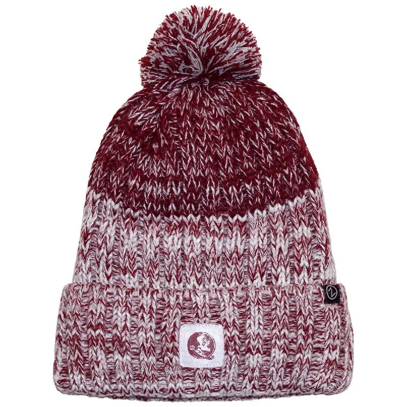 Zephyr Women's Seminole Logo Cuff Pom Fleece Lined Knit Beanie - Garnet/White