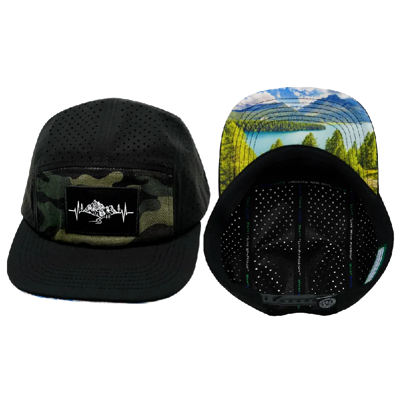 Mountains Hat | 5 Panel | Black - Green Camo