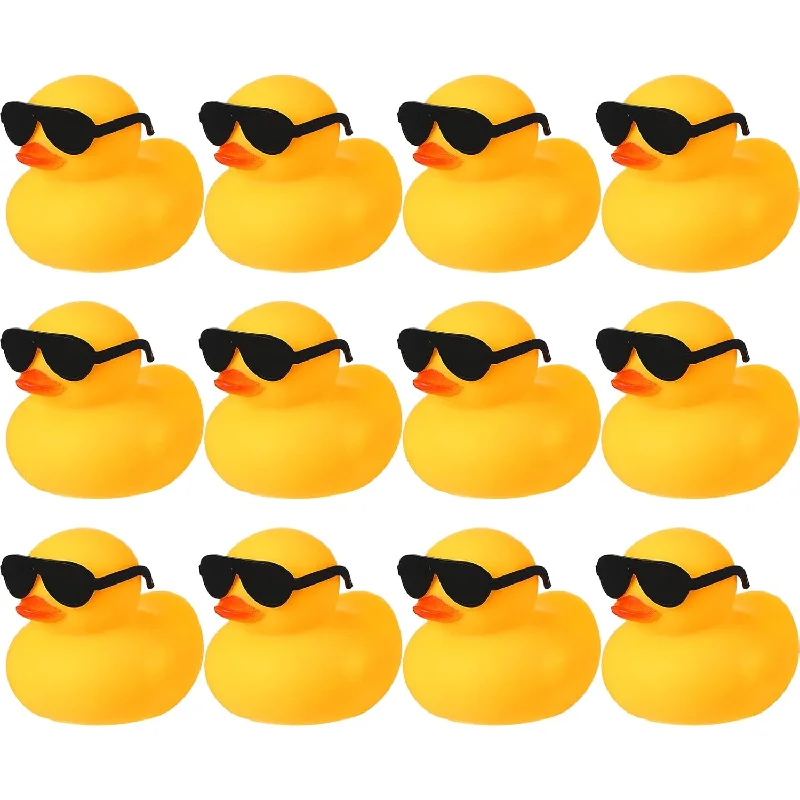 Chivao 12 Pcs Rubber Ducks with 12 Sunglasses/ Hats/ Headwear/ Scarf Small