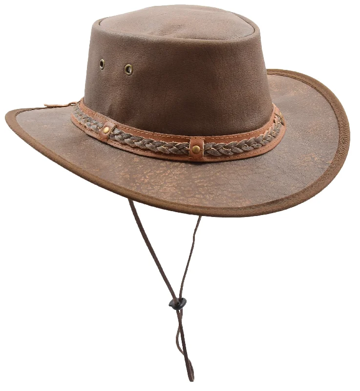 Leather Cowboy Hat Removable Chin Strap HL001 Brown