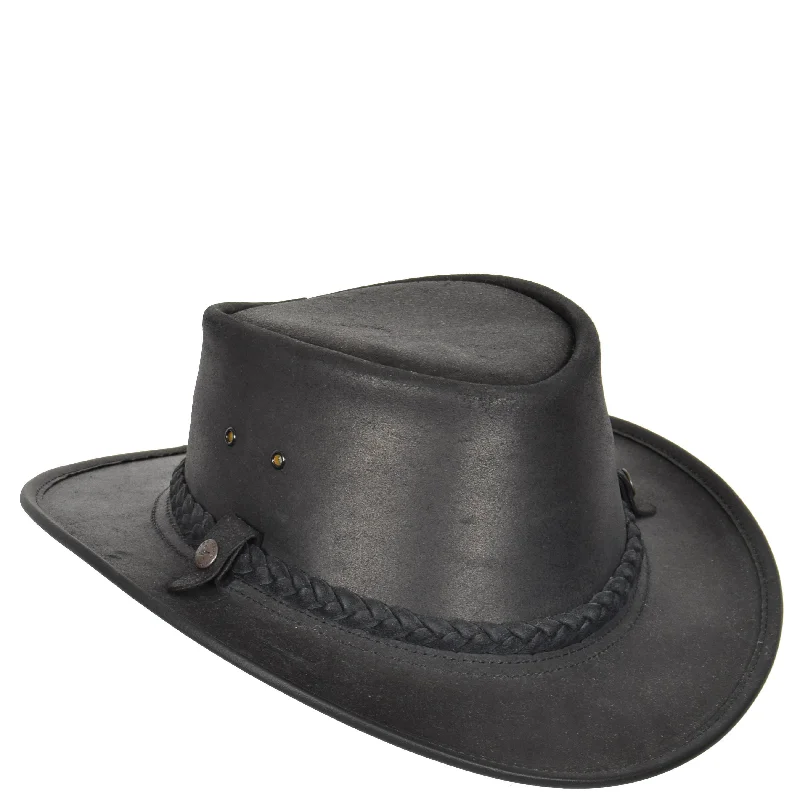 Original Australian Bush Hat Real Leather Cowboy Black