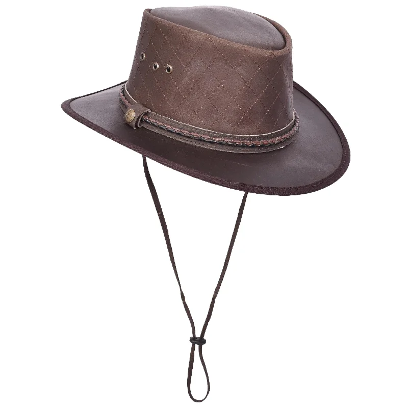 Real Leather Australian Bush Hat Outback Traveller Cowboy Style HL3341 Brown